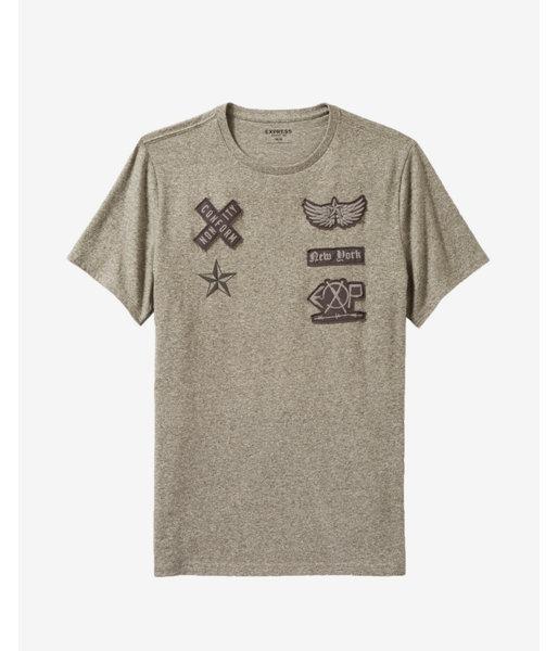 Express Mens Marled Nonconformity Embroidered Patch Graphic T-shirt