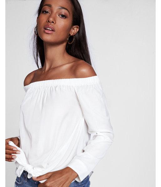 Express Womens Tie Front Off The Shoulder Blouse