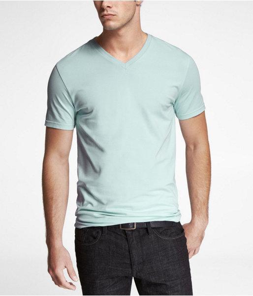 Express Mens Stretch Cotton V-neck Tee Blue
