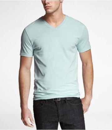 Express Mens Stretch Cotton V-neck Tee Blue