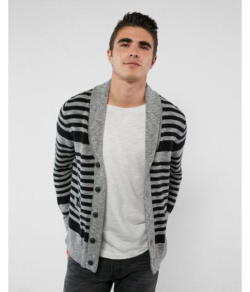 Express Mens Striped Shawl Collar Cardigan