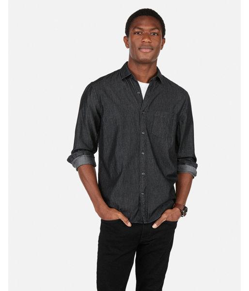 Express Mens Classic Black Denim Soft Wash Button-down