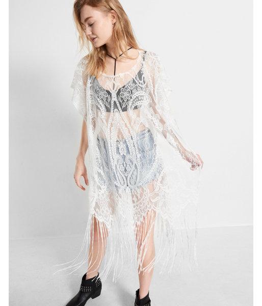Express Womens Lace Fringe Poncho