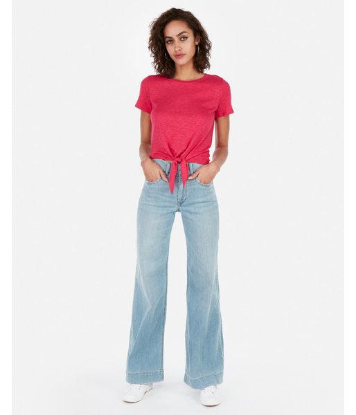 Express Womens Express One Eleven Slub Cropped Tie Front Tee