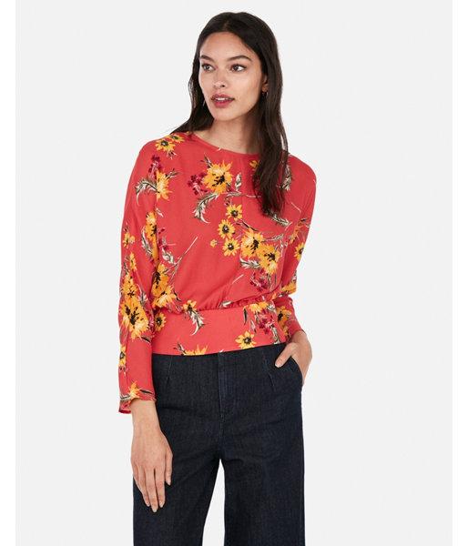 Express Womens Floral Banded Bottom Fitted Dolman Top