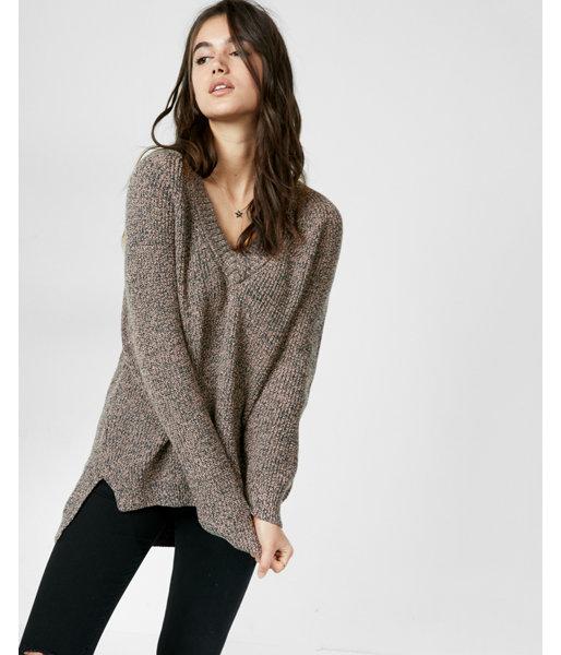 Express Womens Marled Oversized V-neck Tunic