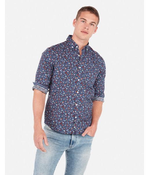 Express Mens Classic Floral Button-down Soft Wash