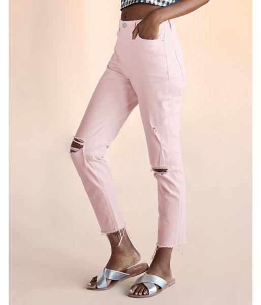 Express Womens High Waisted Pink Destroyed Stretch Girlfriend Jeans