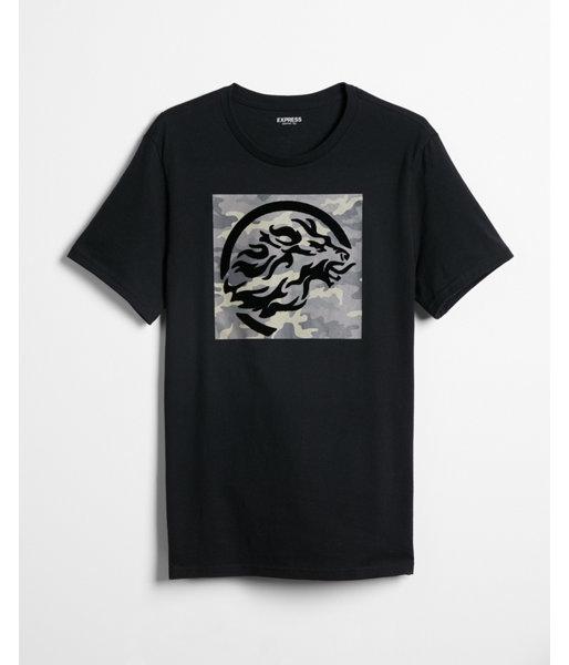 Express Mens Camo Lion Crew Neck Graphic Tee