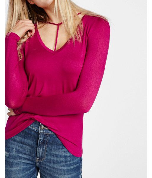 Express One Eleven Long Sleeve Choker Tee