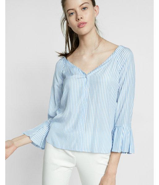 Express Striped V Neck Button Down