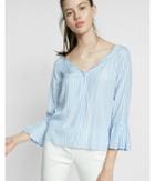 Express Striped V Neck Button Down