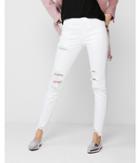 Express Womens Express Womens Petite Mid Rise White Distressed Stretch Jean Ankle
