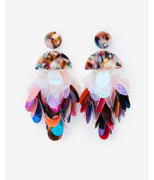 Express Womens Resin Top Sequin Fringe Drop Earrings