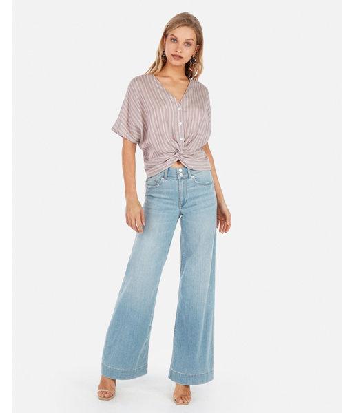 Express Womens Stripe V-neck Twist Front Blouse