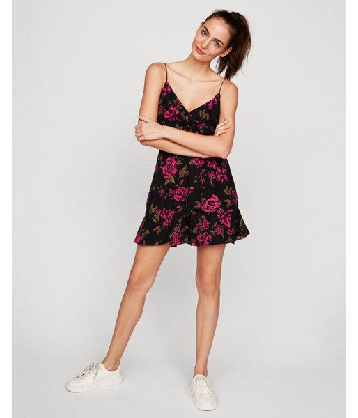 Express Womens Large Floral Print Ruffle Wrap Cami Dress