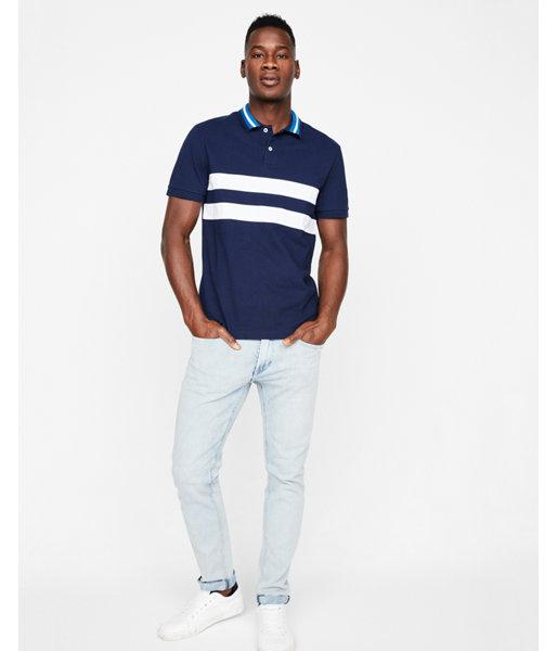Express Mens Stretch Chest Stripe Pique Polo