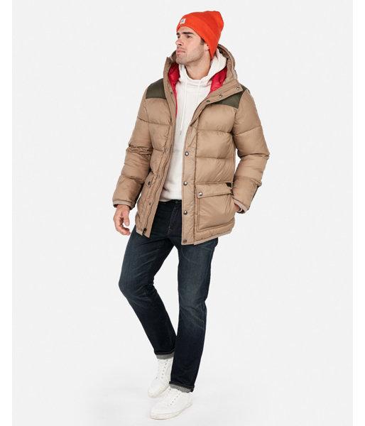 Express Mens Light Brown Color Block Hooded Parka