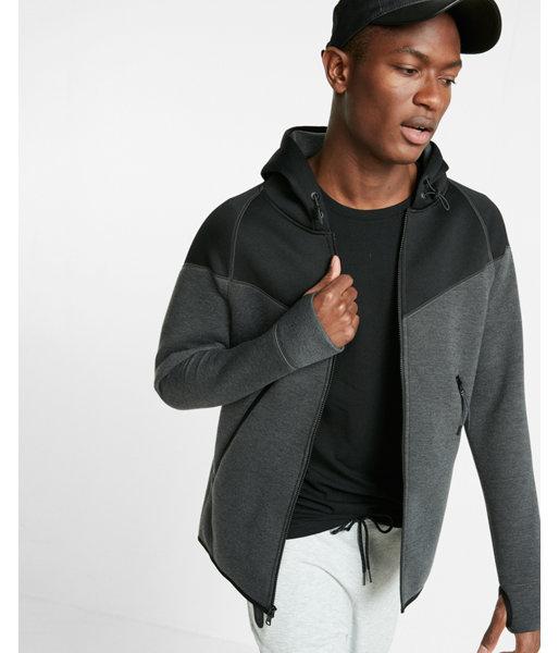 Express Mens Exp Tech Color Block Zip Front Hoodie
