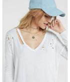 Express Womens Express One Eleven Slash Neck Distressed V-neck Tee