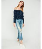 Express Womens Off The Shoulder Shirred Denim Top