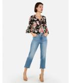 Express Womens Floral Zip-front Ruffle Sleeve Chelsea Popover