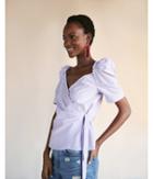 Express Womens Stripe Puff Shoulder Tie Waist Top