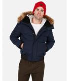 Express Mens Navy Faux Fur Lined Hooded Bomber Jacket