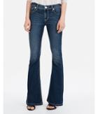 Express Womens Mid Rise Thick Stitch Stretch Bell Flare Jeans