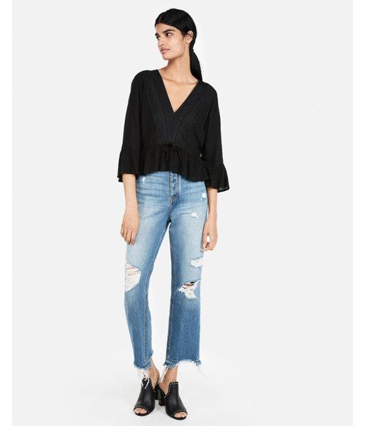 Express Womens Deep V-neck Lace Front Peplum Top
