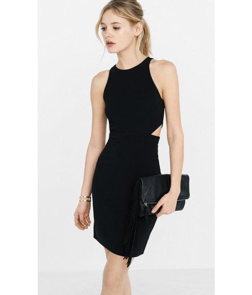 Express Women's Dresses Ribbed Crew Neck Cut-out Mini