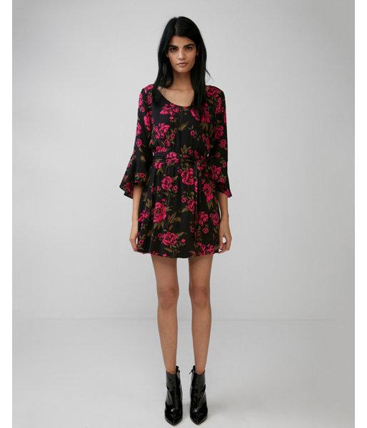 Express Womens Floral Bell Sleeve Wrap Dress