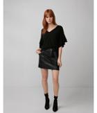 Express Womens Textured Ruffle Sleeve V-neck Top