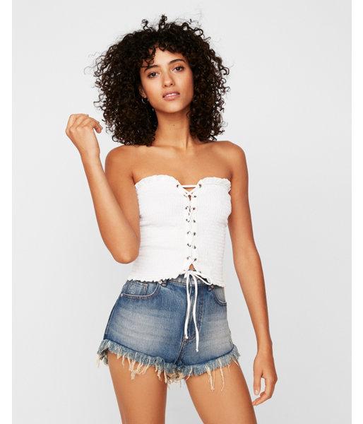 Express Womens Express One Eleven Smocked Lace-up Tube Top