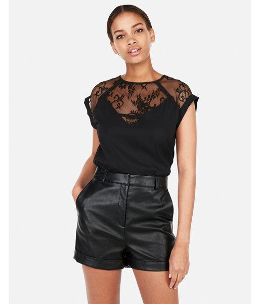 Express Womens Pieced Lace Gramercy Tee