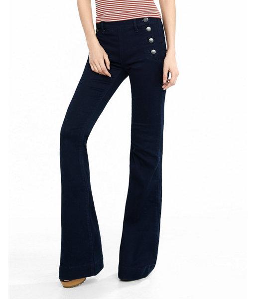 Express Womens Mid Rise Sailor Bell Flare Pant