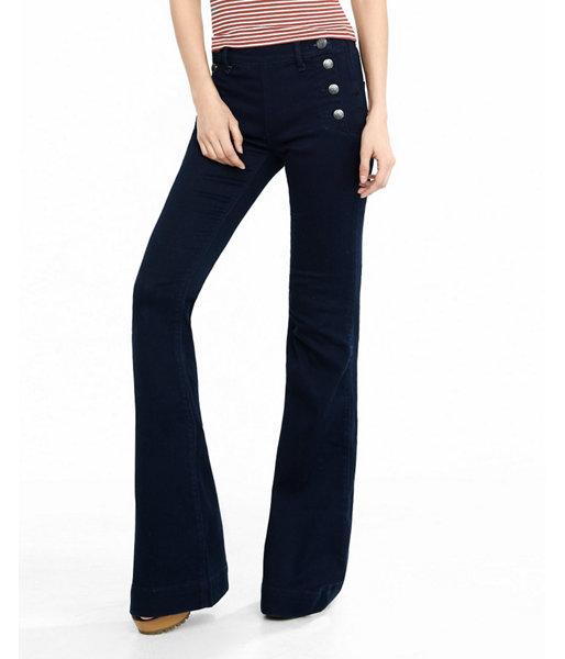 Express Womens Mid Rise Sailor Bell Flare Pant