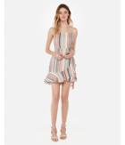 Express Womens Multi-striped Square Neck Ruffle Front Wrap Dress