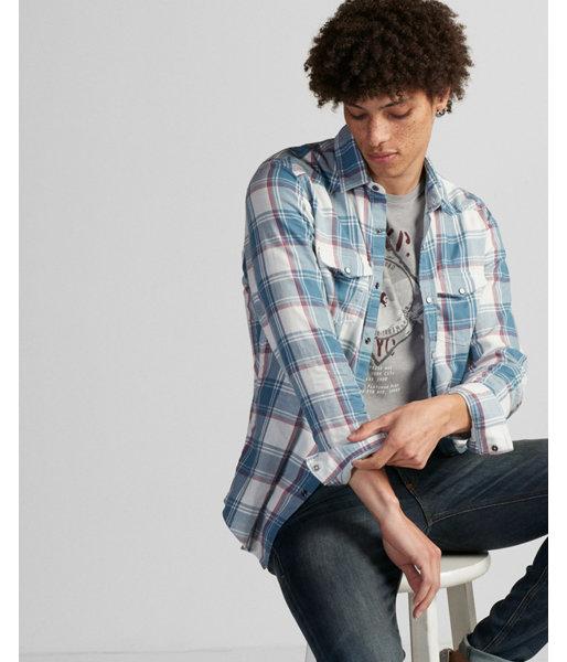 Express Mens Slim Plaid Double Weave Western