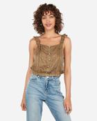 Express Womens Shadow Striped Button Front Ruffle Crop Top