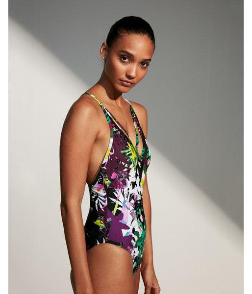 Express Womens Floral Strappy Plunging One-piece