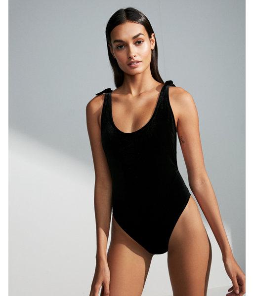 Express Womens Velvet Tie Strap Ultra High Leg One-piece