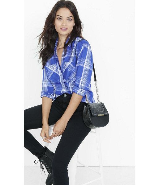 Express Women's Shirts Blue And White Oversized Plaid