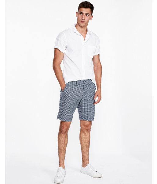 Express Mens Slim Fit 9 Inch Gingham Flat Front