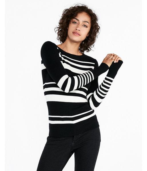 Express Womens Striped Fitted Crew Neck Pullover