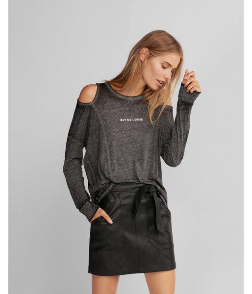 Express Womens Buy Me A Drink Cold Shoulder Graphic Tee