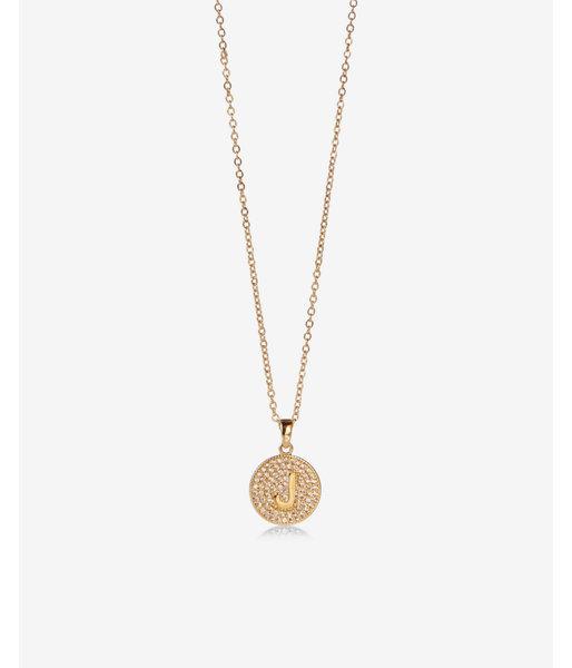 Express Womens Pave J Initial Round Pendant Necklace