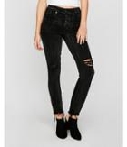 Express Womens Express Womens Black High Waisted Button Fly Stretch Ankle Jean