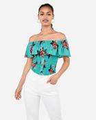 Express Womens Express Womens Floral Smocked Button Front Off The Shoulder Ruffle Top