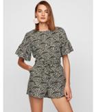 Express Womens Green Floral Ruffle Sleeve Tie Waist Romper